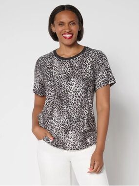 LOGO by Lori Goldstein Rayon 230 Leopard Print Tee phantom size 4X
